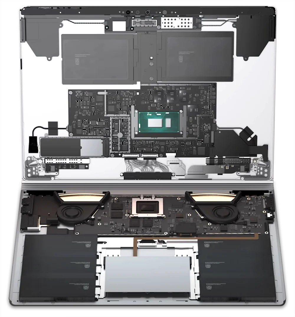 Diagram showing the location of the battery in Surface Book